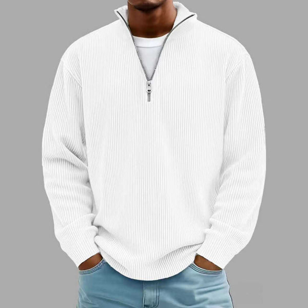 Men's Casual Corduroy Quarter-Zip Pullover Sweatshirt - Fit Angle