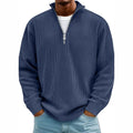 Men's wine red corduroy quarter zip casual polo sweatshirt top