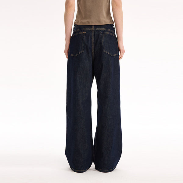 Dark Blue Classic Loose Straight Jeans For Men And Women - Fit Angle