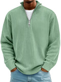 Men's wine red corduroy quarter zip casual polo sweatshirt top