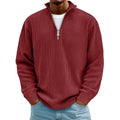 Men's casual khaki corduroy quarter zip stand collar sweater top