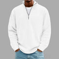 Men's wine red corduroy quarter zip casual polo sweatshirt