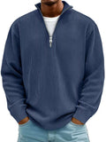 Men's casual corduroy quarter zip sweatshirt with stand collar in sky blue