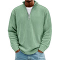Men's army green corduroy zipper stand collar long sleeve casual top