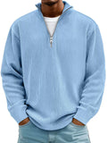 Men's warm corduroy quarter zip long sleeve casual polo top in navy blue