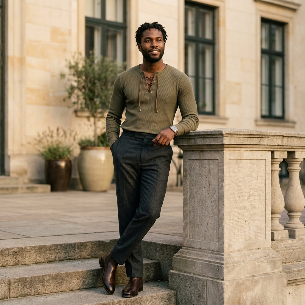 ZadaVibe Luxury Vintage Ribbed Henley - Menswear Dubai UAE